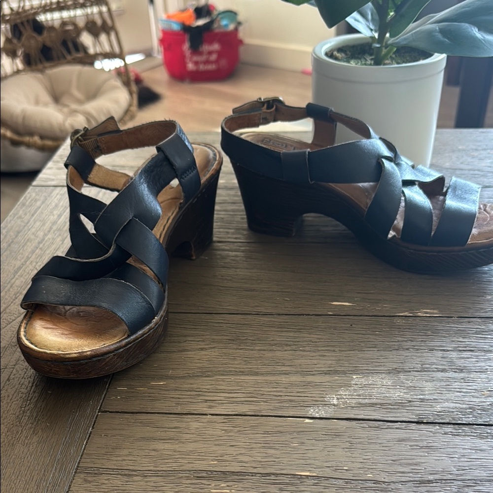 Born Black Wedge Shoes with Adjustable Straps